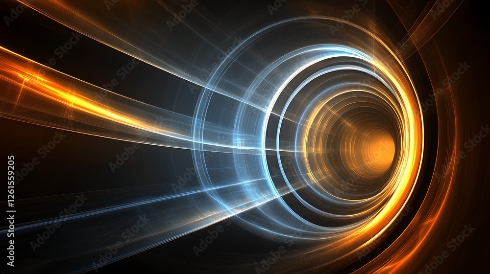 Poster abstract light tunnel with futuristic glow in deep space for digital visualizations art