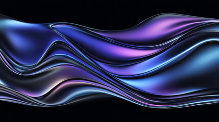 Abstract Metallic Waves of Purple and Blue Hues Elegant Design on a Black Background for Presentations