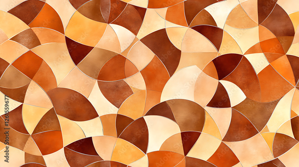 Poster abstract mosaic tile pattern in earth tones with curved geometric elements on a textured surface
