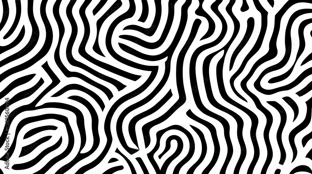 Poster abstract pattern of interlocking black lines on a white background creates unique visual texture des