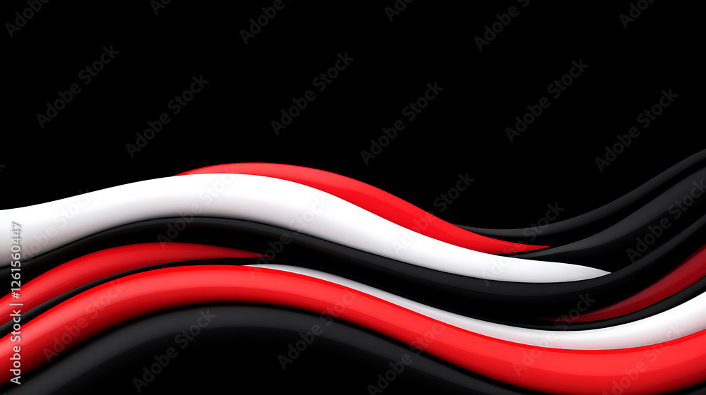 Poster abstract rendering of wavy red white and black smooth surfaces on dark background elegant design