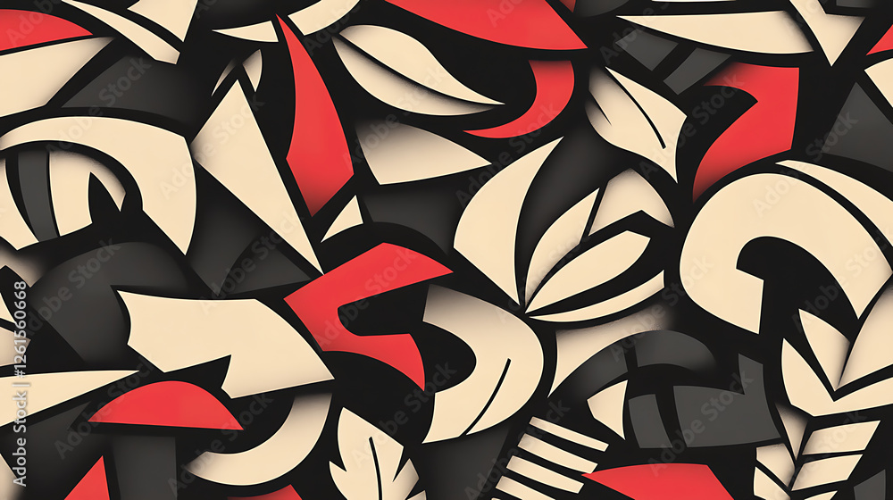 Aufkleber abstract shapes composition in gray red and cream artistic background with geometric elements