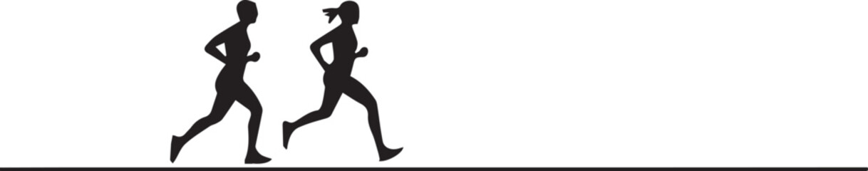 Silhouette of a couple running in sync on a jogging track vector silhouette