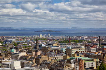 Aerial view of the historical center near Edinburgh Castle. Edinburgh. Scotland