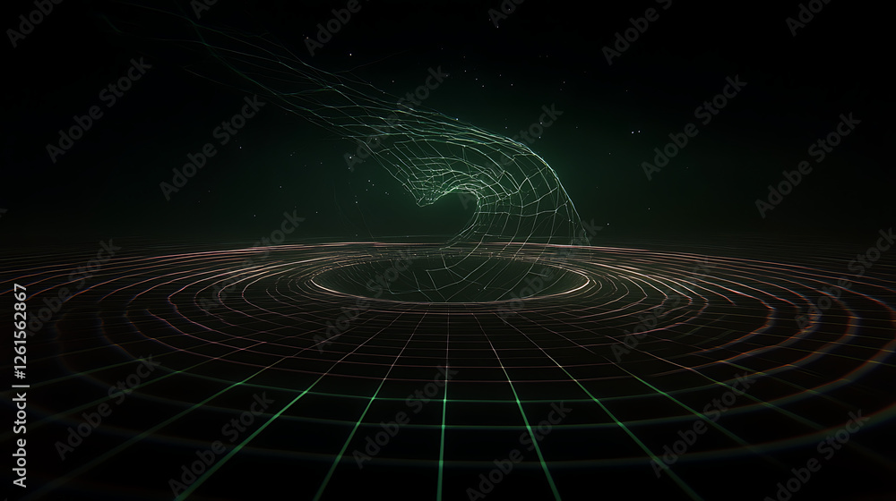 Poster abstract wormhole distortion visualization through spacetime curvature representation digital art