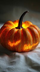Illuminated pumpkin glowing softly autumnal ambiance