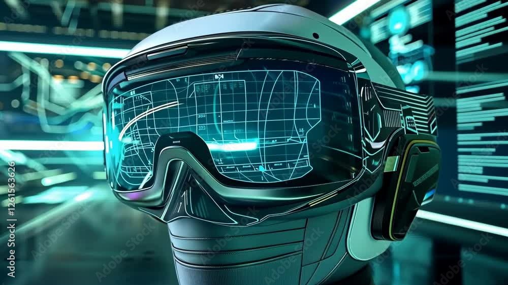 Poster futuristic virtual reality headset with high-tech interface design
