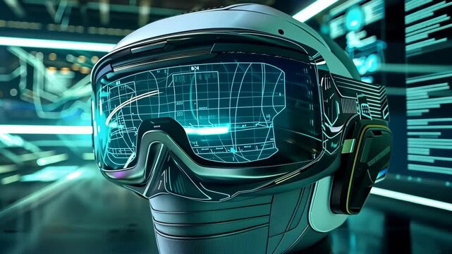 Futuristic Virtual Reality Headset with High-Tech Interface Design
