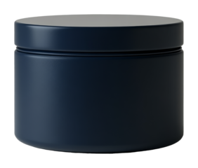 Dark round container with lid, minimalistic design. Storage and organization concept