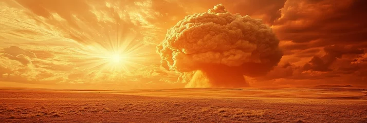 Desolate landscape atomic explosion sunset