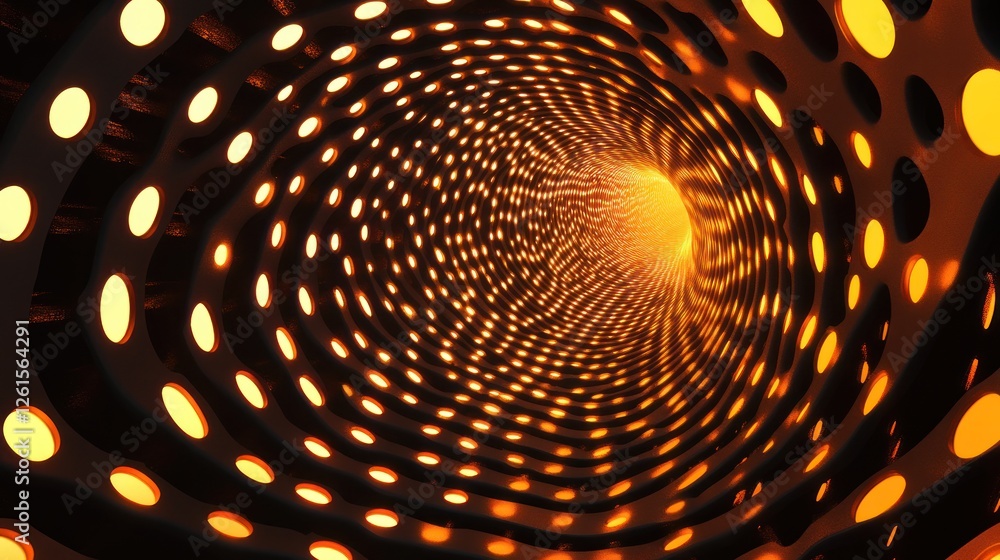 Poster abstract tunnel of glowing orange lights swirling inward, creating a mesmerizing visual effect