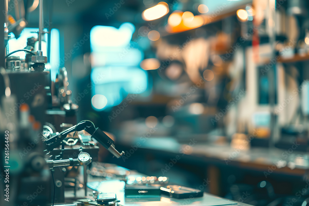 Aufkleber precision instruments on workshop bench
