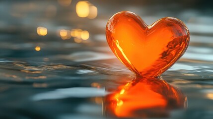 Fototapeta premium A beautiful heart-shaped reflection on a reflective surface, evoking emotions of love and warmth, set against a smooth, glossy backdrop