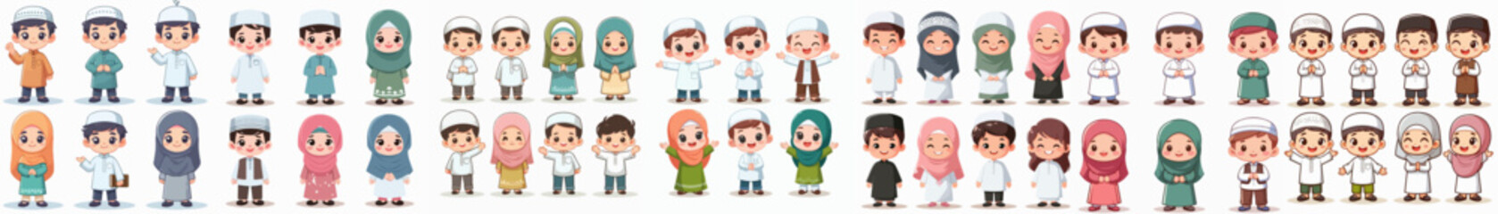 vector of children wearing muslim fashion uniforms