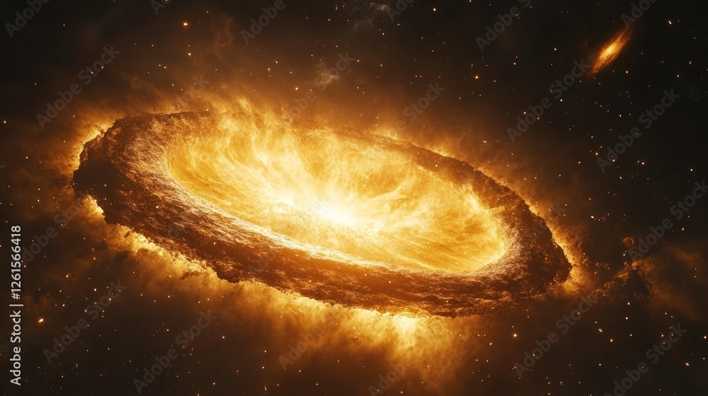 Poster a captivating cosmic scene with space and time warping around a massive celestial body, surrounded b
