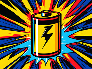 bold pop art style battery icon illustration colorful design 
