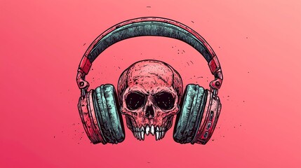 Skull Wearing Headphones: A Vivid Music Illustration