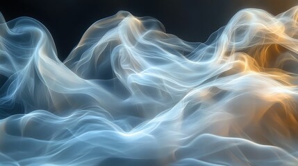 Fototapeta premium Ethereal light blue gold flowing waves abstract