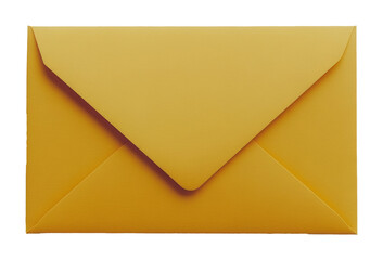 Yellow envelope with triangular flap on transparent background, stationery concept