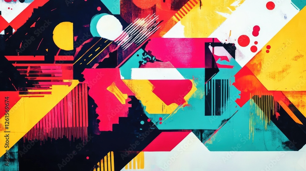 Poster a colorful world map with a modern geometric design, showcasing vibrant colors and abstract shapes, 