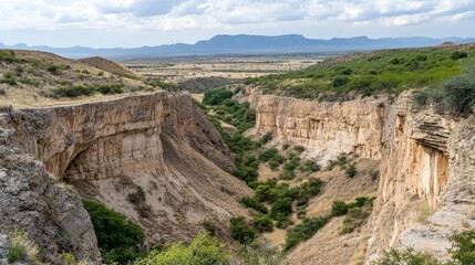 Obraz premium Stunning Overlook View of a Dry Canyon with Lush Green Vegetation