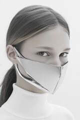 Futuristic Silver Mask on Woman's Face