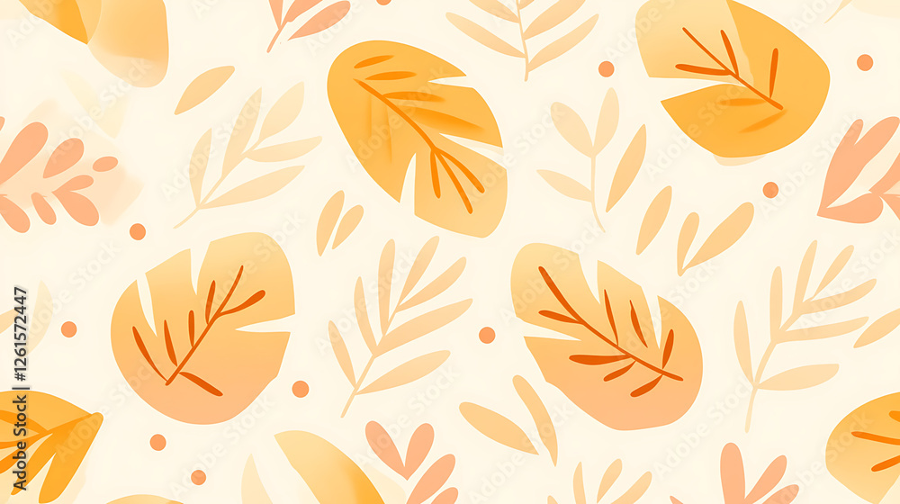 Poster autumnal botanical pattern with gentle tones and subtle gradient leaf design on cream colored canvas