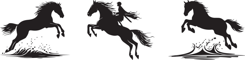 Silhouette of a horse leaping over a water jump vector silhouette