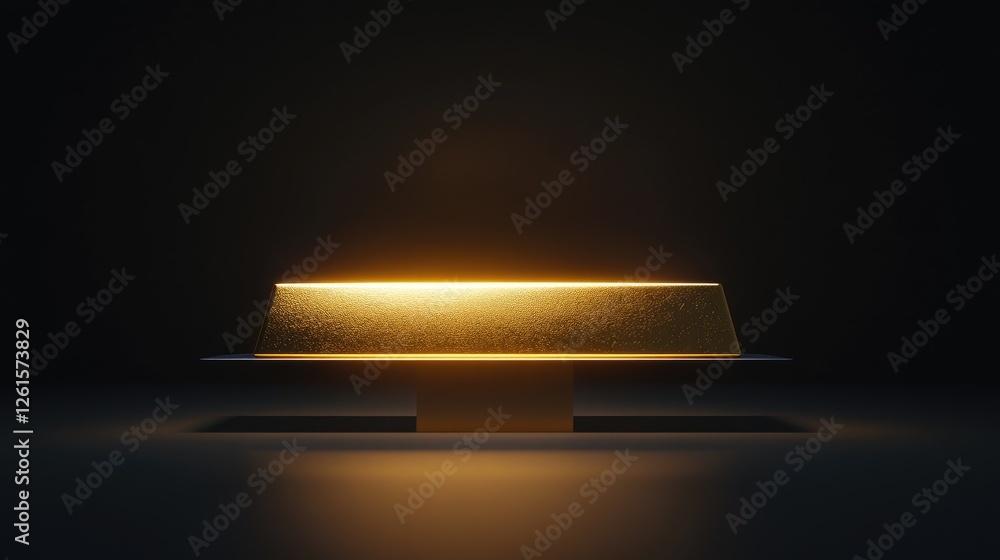 Aufkleber A gleaming gold bar balanced on a scale, illuminated by soft studio lighting, highlighting its shiny surface against a dark background