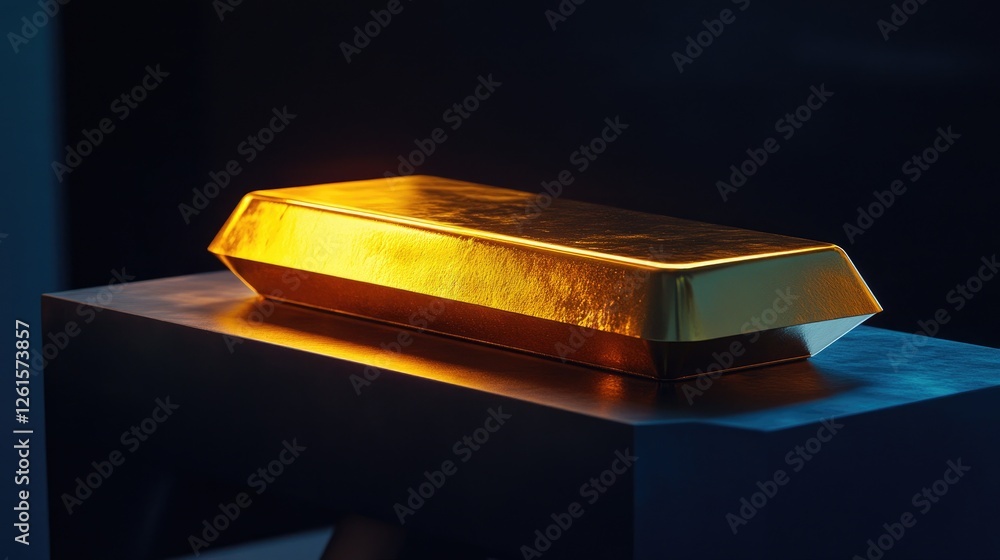 Poster a gleaming gold bar on a scale, with dramatic studio lighting highlighting its texture, symbolizing 