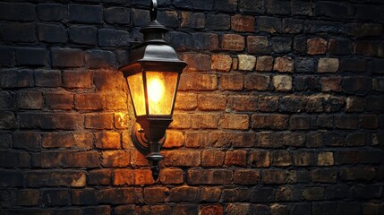 A gas light flickering against an old brick wall, evoking charm and nostalgia, with soft, warm lighting ideal for capturing historical, vintage, or evening settings