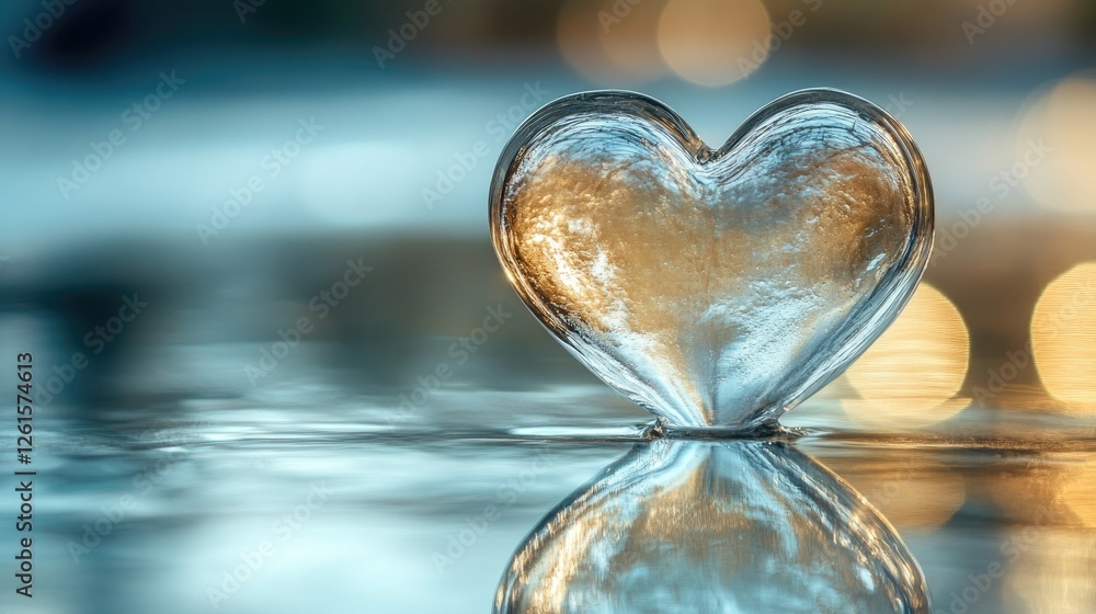 Aufkleber a heart-shaped reflection on a smooth, glossy surface, captured with soft lighting to create an eleg