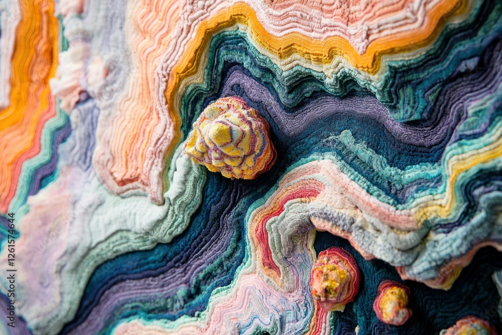 Poster a close-up of colorful and textured geological formations with intricate patterns