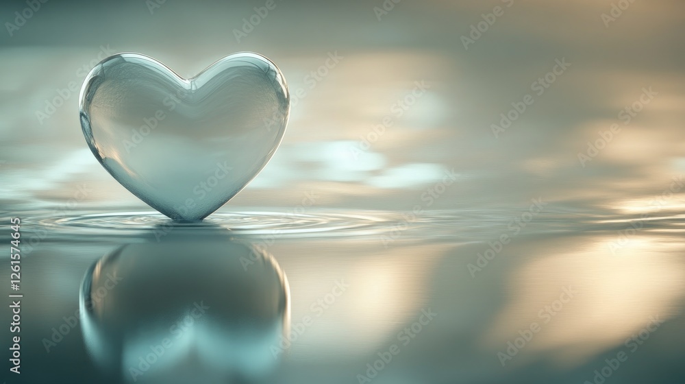 Aufkleber a heart-shaped reflection on a smooth, glossy surface, captured with soft lighting to create an eleg