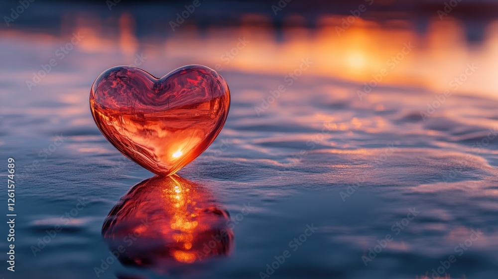 Poster A heart-shaped reflection on a smooth, glossy surface, captured with soft lighting to create an elegant, romantic, and peaceful atmosphere 7