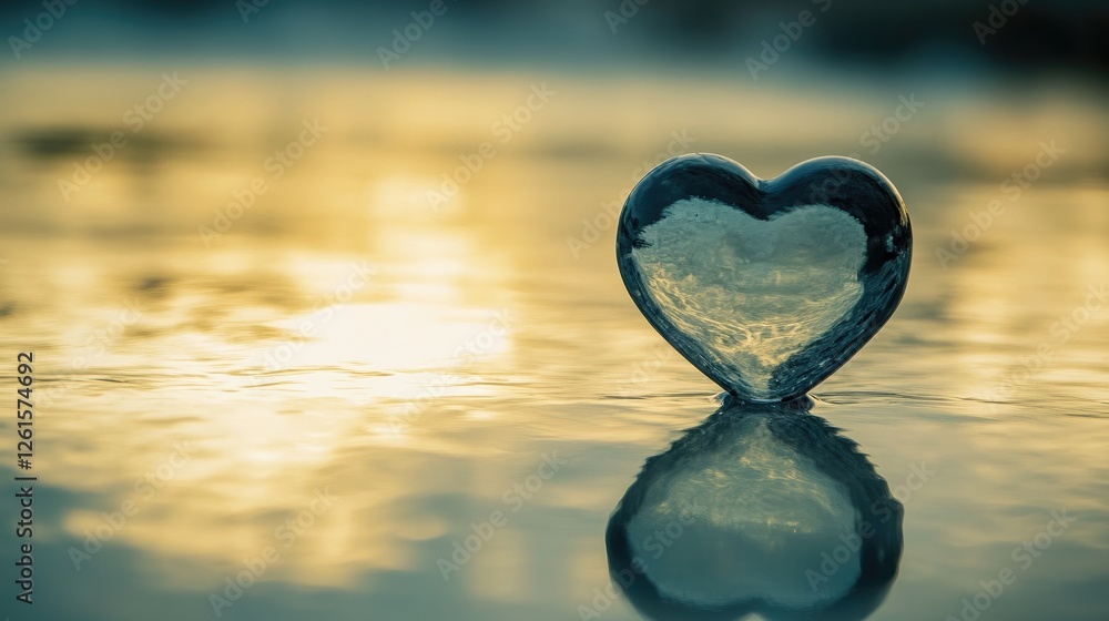 Poster A heart-shaped reflection on a smooth, glossy surface, captured with soft lighting to create an elegant, romantic, and peaceful atmosphere 7