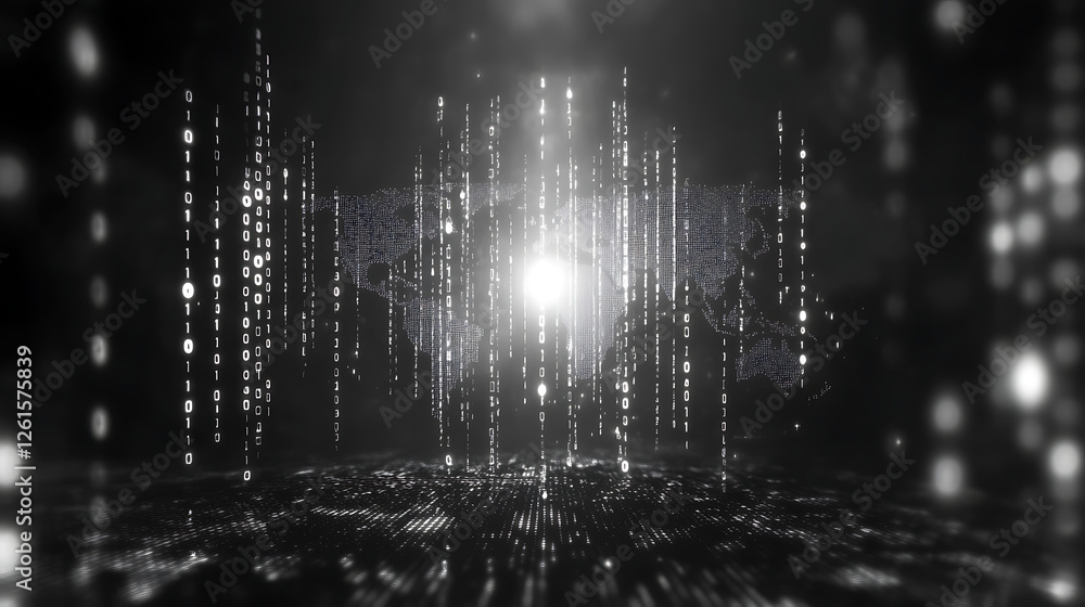 Aufkleber binary stream world map digital network global data flow visualisation connection and futuristic the