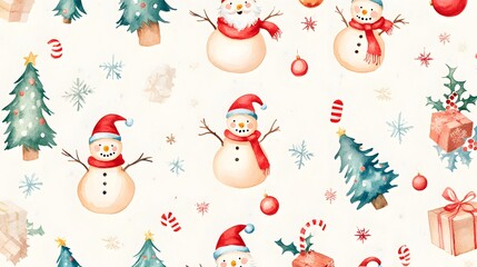 Watercolor pattern with festive christmas elements for decoration