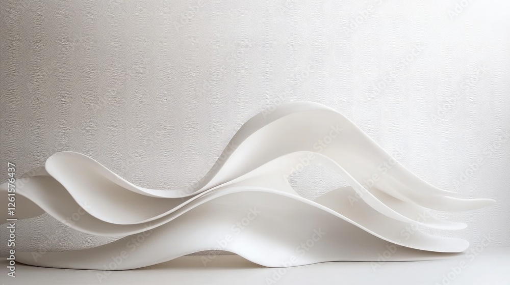 Poster a minimalist white backdrop adorned with soft, flowing curves, giving a sense of elegance and modern