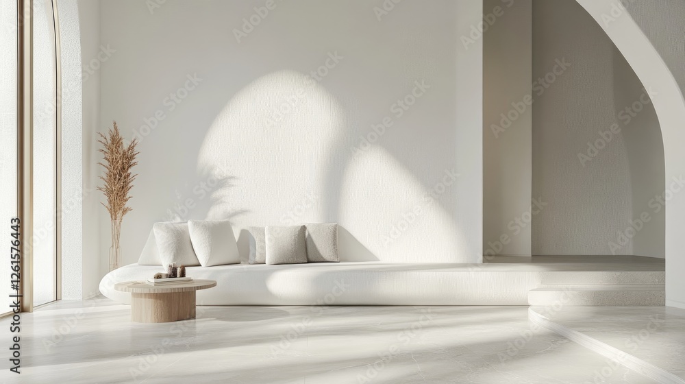 Poster a minimalist white backdrop adorned with soft, flowing curves, giving a sense of elegance and modern