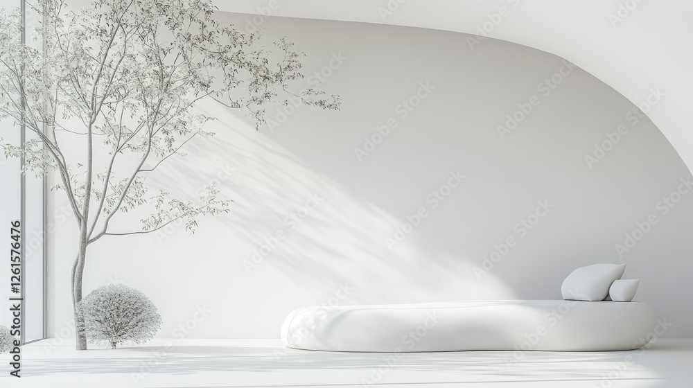 Poster a minimalist white background with delicate, flowing curved lines, creating a clean and modern aesth