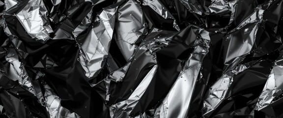 Abstract Black and Silver Metallic Texture with Reflective Surfaces