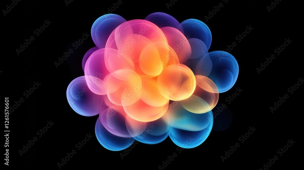 Aufkleber a modern design featuring a cluster of neon bubbles glowing vividly against a black background, crea