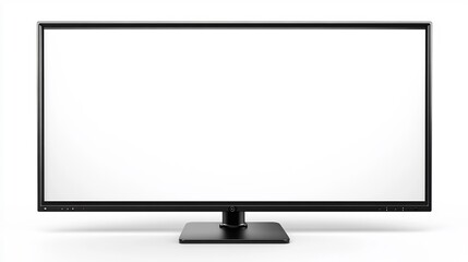 Flat screen TV with a white blank display isolated on a white background minimalistic and futuristic design