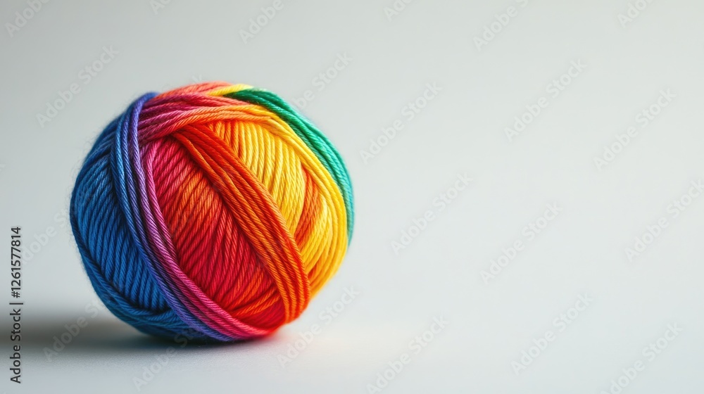 Aufkleber a playful and colorful yarn ball with threads in every shade of the rainbow, isolated on a light bac