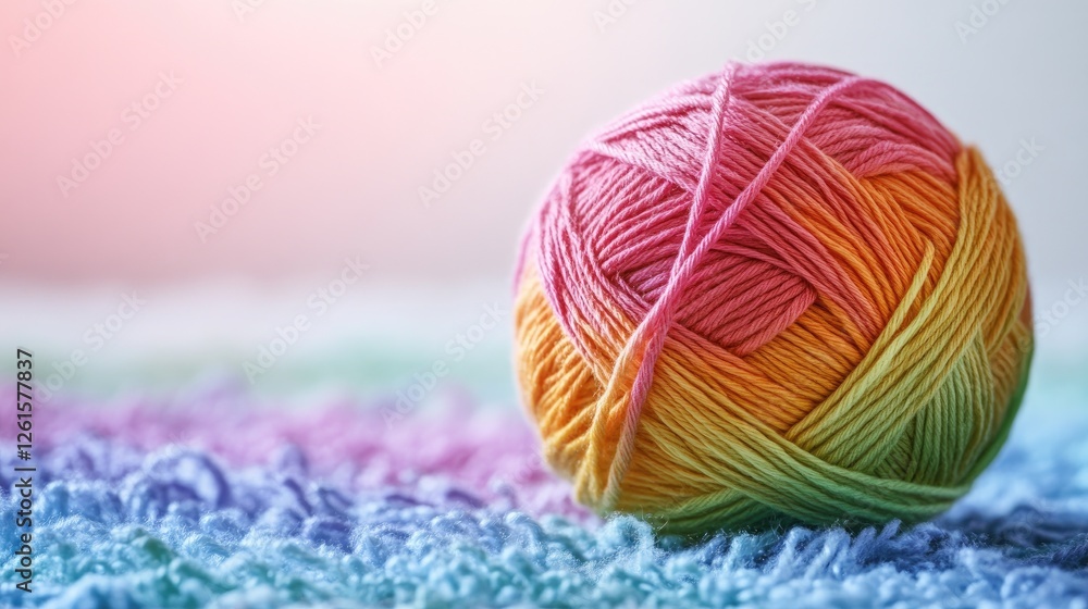 Aufkleber a playful and colorful yarn ball with threads in every shade of the rainbow, isolated on a light bac