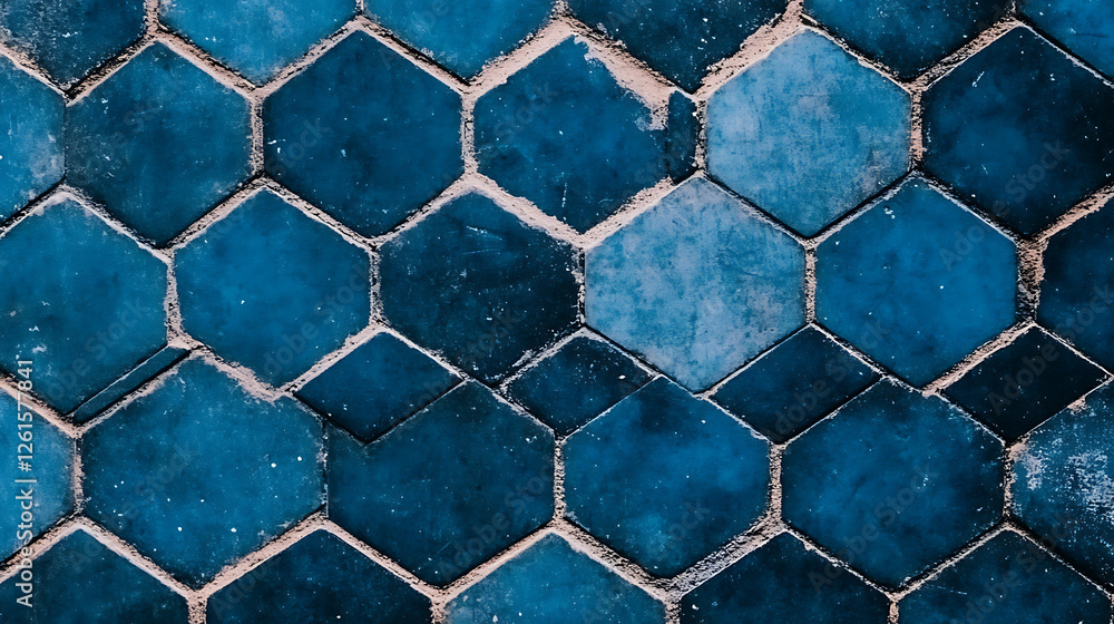 Poster blue hexagon tile background pattern texture backdrop decorative design geometric surface