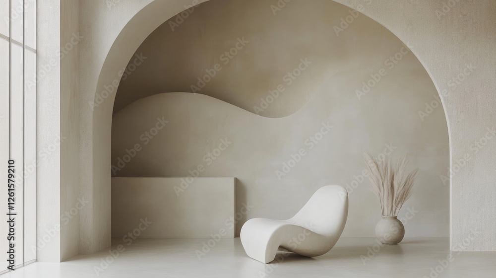 Poster a serene abstract design of curved lines over a white background, creating a peaceful yet dynamic mi