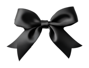 Elegant black ribbon bow isolated on transparent background. Luxury fashion accessory concept