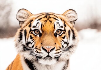 Naklejka premium Striking Close-Up of a Majestic Tiger on a Wintery Background